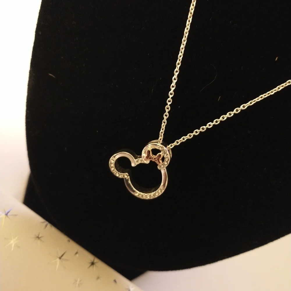 Disney's Minnie Mouse‎ BOWTIFUL Head Bow Two Tone Crystal Necklace Silver Plated